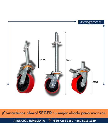 RUEDA 6″ NYLON CON TORNILLO NIVELADOR MACIZO 33X500MM