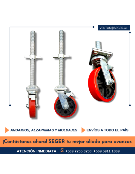 RUEDA 8″ NYLON CON TORNILLO NIVELADOR 38X500MM NUEVA